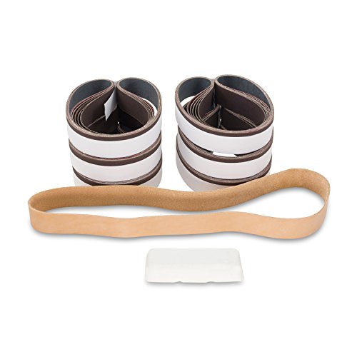 1 X 30 Inch Knife Makers Fine Grit Sanding Belts, 36 Pack Assortment with Leather Strop Belt