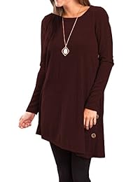 igenjun vestido de mujer manga larga, cuello redondo, botón lateral, túnica