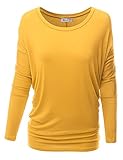Doublju Women Long Dolman Sleeve Solid Color Boat Neck Top