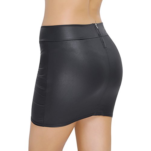 iEFiEL Minirock Damen schwarz Wetlook Bodycon Leder-Optik Mini Rock Freizeit Figurbetont Stretch Bleistiftrock Kurz – Bild 5