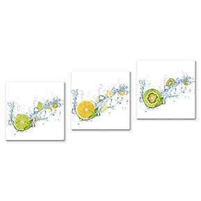 Canvas Wall Art Fruits Dancing in Water Painting Artwork for Home Prints Framed - 12"x12"x3 Panels