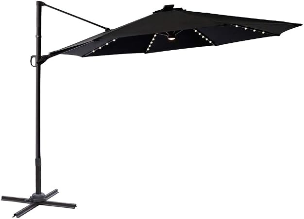 Amazon Com C Hopetree 10 Outdoor Offset Hanging Cantilever Market Umbrella With Solar Led Lights And Tilting For Balcony Patio Table Or Deck Black Garden Outdoor