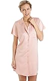 Camille Womens Luxurious Knee Length Pink Satin Nightshirt
