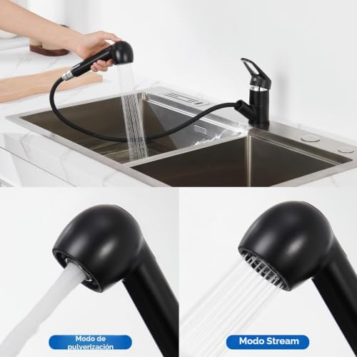 Auralum Kitchen Tap, Black, 360 Degree Rotation, Swivel Spout, Brass Single Lever Guarantee (Black Extendable Type E)