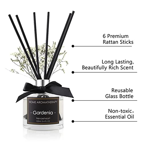 NEVAEHEART Premium Reed Diffuser Set Gardenia Scented Sticks Diffuser