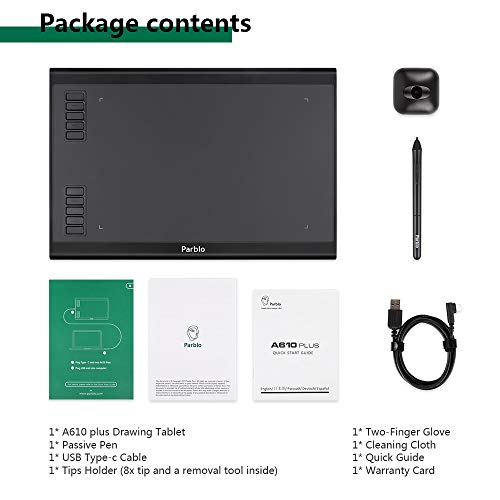 Parblo Graphics Drawing Tablet, 10x 6 Inch Pen Tablet with 8192 Levels Pressure Battery-Free Stylus for Photo Editing, Online Learning, Digital Artwork, Sketching, 10 Customizable Hot-Keys