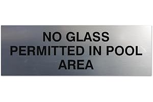 Signs ByLITA Basic No Glass Permitted In Pool Area Sign - Laser-Engraved Lettering | Durable ABS Plastic | Vibrant Colors | Powerful Foam Tape (Brushed Silver) - Small