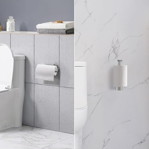 Self-Adhesive Towel Rail, 5-Piece Bathroom Accessories Kit, 16 inch/40cm Wall-Mounted Towel Holder, Toilet Paper Holder and 3 Towel Hooks, 304 Stainless Steel, Bath Hardware Hand Towel Bar