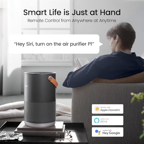 smartmi Air Purifiers for Home, Works with HomeKit Alexa, Smart Air Purifier with Handle, Auto Mode, 19db, 0.08 µm Particles Captured, H13 HEPA Filter, P1 Dark Grey