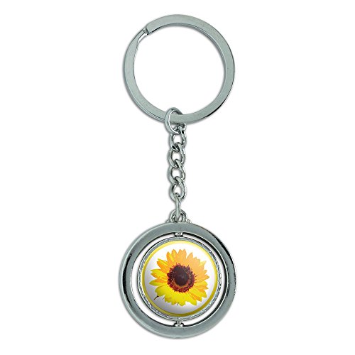 Sunflower Shower Spinning Round Metal Key Chain Keychain Ring