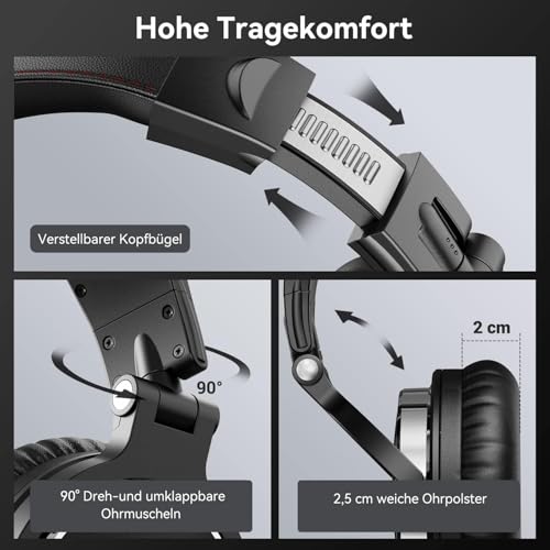 OneOdio Over Ear Studio Headphones with Cable with 6.3 mm & 3.5 mm Jack, Closed DJ Headphones with 50 mm Driver, Bass Sound