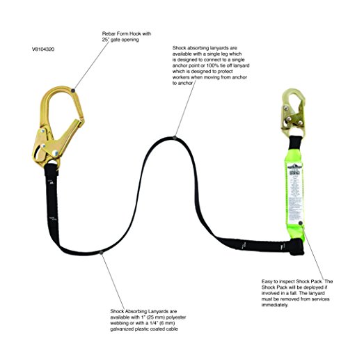 Peakworks Fall Protection Shock Absorbing, Safety Lanyard with Shock