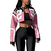 VOIKERDR Leather Jacket Cropped Jacket Motorcycle Jacket Y2K Letter Bomber Jacket Women Faux Leather Jacket Streetwear