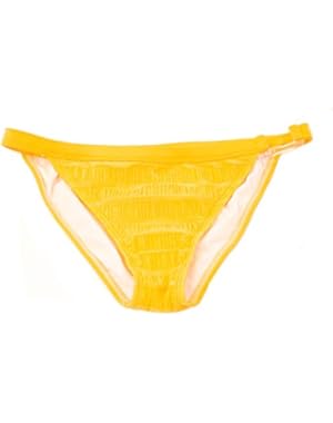 Womens Pucker up Asymmetrical Pant Yellow Fashion Swim Bottom