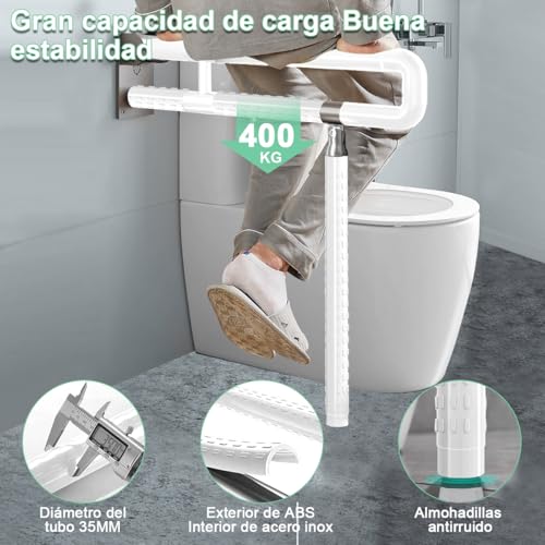 Barras de Agarre para Baño para Discapacitados Plegable Pasamanos Abatibles para Inodoro Mango Barras de Seguridad de Ayuda para Baño Rieles de Inodoro para Mayores Embarazadas Asa Sujeción de Ducha