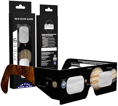 Óculos ISO 12312-2 para eclipses solares com certificação CE, visão solar segura para sol direto e eclipse de agosto de 2026, moldura de papel, fabricada na UE, para crianças e adultos