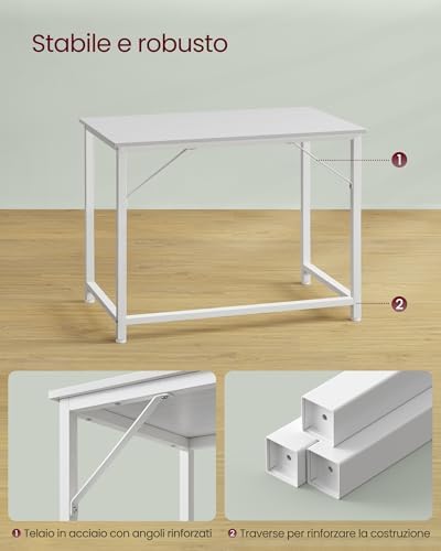Scrivania per Computer, Postazione Lavoro, 50 x 100 x 76 cm, Scrivania da Ufficio, Studio Camera da Letto Soggiorno, Bianco Acero e Bianco Nuvola LWD041W44