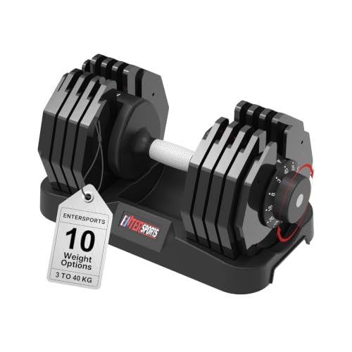 EnterSports 40kg Verstellbare Hanteln, 10 Hantelgewichtsstufen (3-40kg) für Platzsparende, Rutschfeste Griffe mit Sicherheitsverriegelung, Home Gym Kr