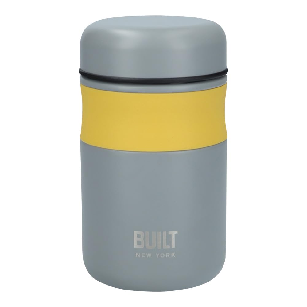 BUILT Double Wall Vacuum Insulated Food Flask for Hot and Cold Foods, Stainless Steel, Grey, 490 ml