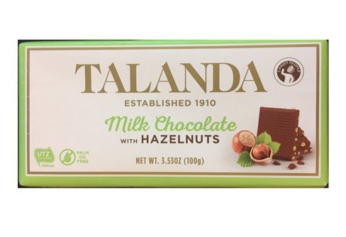 Talanda Polish Chocolate Bar - Milk Chocolate WITH Hazelnut - made with Coconut Oil, NO Palm Oil - 3.5oz bar
