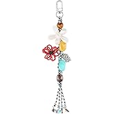Multi Element Beige Flower Pendant Keychain Cute Handmade Braided Rope Stones Beads Flowers Decorative Bag Charms Purse Charms Lanyard Strap Floral Phone Charm Car Key Chain Women Keychain Accessories