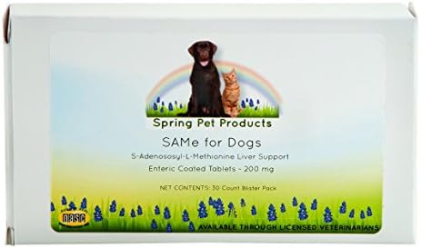 Spring Pet SAMe for Dogs ~ S-Adenososyl-L-Methionine Liver Support Enteric Coated Tablets ~ 200 mg ~ 30 Count Blister Pack