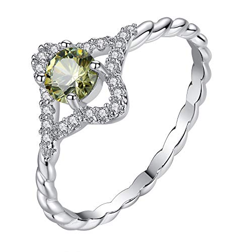 Haluoo 925 Sterling Silver Engagement Ring Green Amethyst Filled Ring Halo Solitaire CZ Eternity Wedding Band Twist Cocktail Jewelry Simulated Gemstone Promise Statement Ring Size 6-9 (7, Silver)