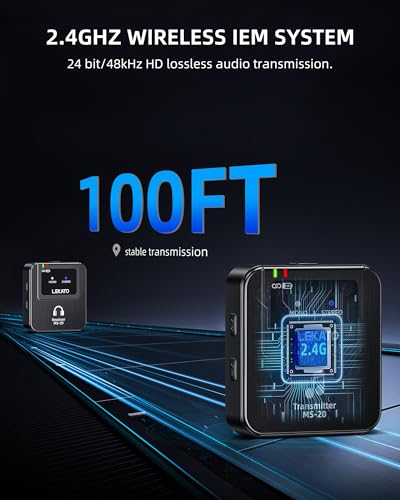 Lekato Professional 2.4G Stereo IEM Wireless Monitoring System with Transmitter and Receiver, OTG, Suitable for Tape Samples, Live Performances (1TX+1RX)