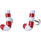 Christmas Candy Cane Cartilage Tiny Stud Earrings for Women Stainless Steel Cute Enamel Xmas Ornament Tragus Screw Flat Back Small Studs Earring Dainty Jewelry Gifts for Daughter Festival Holiday 18G