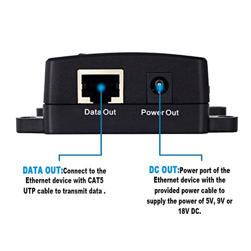 PoE Splitter Gigabit Network-Repeaters, Wall Mountable Adjustable Voltage Output PoE Powered IEEE 802.3af/at Compliant POE+ Injector - Thumbnail 3