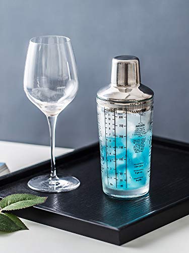 Sanlan cocktail shaker, 12oz Martini Recipes Measured Mixing Glass and Stainless Steel Top cobbler shaker, Best Gift for Beginner