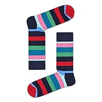 Happy Socks, Colorful Premium Cotton Classic Themed Socks for Men and Women, Stripe, Red & Gray, 9-11