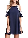 MakeMeChic Women's Cold Shoulder Casual Chiffon Summer Beach Dress Navy M