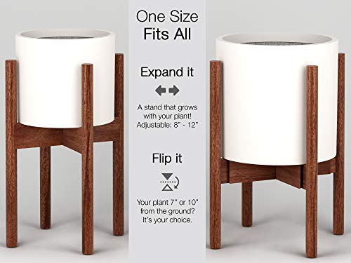 Fox & Fern Plant Stand - Adjustable Width 8" up to 12" - Solid Walnut - EXCLUDING Ceramic Planter