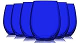 Cobalt Blue Stemless Wine Glasses Fully Colored - 15Êoz. Set of 6- Additional Vibrant Colors Available by TableTop King