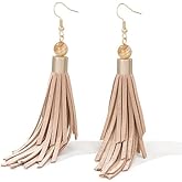 Coiris Boho Leather Layered Tassel Earrings for Women Lightweight Leather Fringe Dangle Earrings Handmade Bohemian Summer Beach Western Drop Earrings for Women