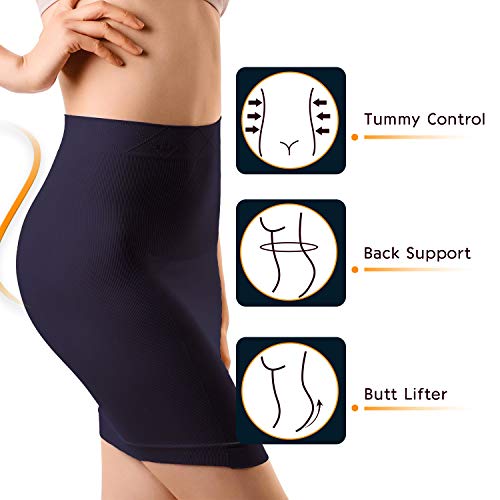 +MD Women's Shapewear High Waisted Nylon Firm Tummy Control Half Slip Body Shaper BlackL