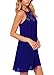 DREAGAL Ladies Sexy Back Keyhole Lace Patchwork Shift Dress Blue Small