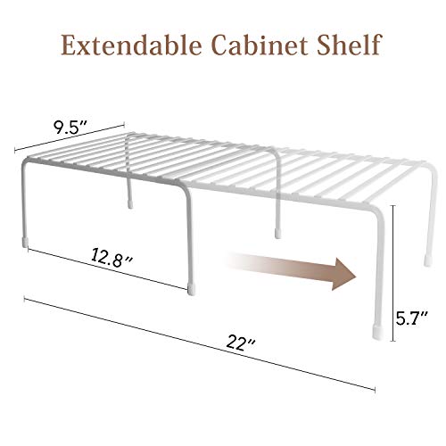 Himetsuya Kitchen Cabinet Organizer,Metal Expandable Kitchen Counter and Storage Cabinet Shelf, Stackable Dish Organizer for cabinets, Pantry Shelves, Bowls, Mugs, Set of 2(L 12.8"-22")