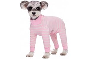 AITOLI Dog Striped Recovery Suit, Puppy After Surgery Onesie for Female Male Dogs, Dogs Cats Long Sleeve Pajamas Bodysuit, Surgery Abdominal Wound Bandages Clothes, Dog Pant for Shedding Skin Disease