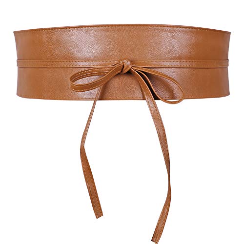 Women's Obi Wrap Belt Faux Leather Obi Waistband Sash Bowknot Belts by SANSTHS, Brown Plus Size - Thumbnail 7