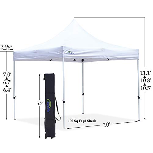 Goutime 10x10 Commercial Grade Pop Up Canopy Tents for Parties Trades Shows, Waterproof Ez Up Canopy with Wheeled Bag, White