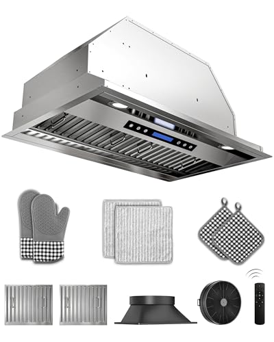 FLYPINE 30 inch Built in/Insert Range Hood 900 CFM, Stainless Steel | Touch Control, 4-Speed Fan, Ducted/Ductless Convertible, LED Lights, Quiet Operation, Dishwasher Safe Filters