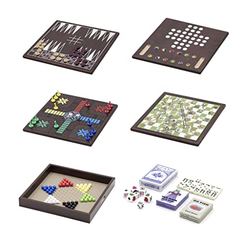 ANDSTAR Board Game Set Deluxe 15 in 1 Tabletop Natural Wood Board Game