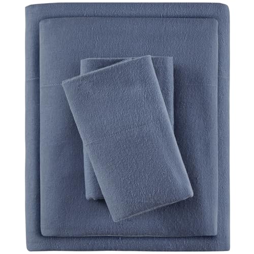 SLEEP PHILOSOPHY True North Cozy Flannel 100% Cotton Ultra Soft Cold Weather Sheet Set Bedding, King, Blue Solid