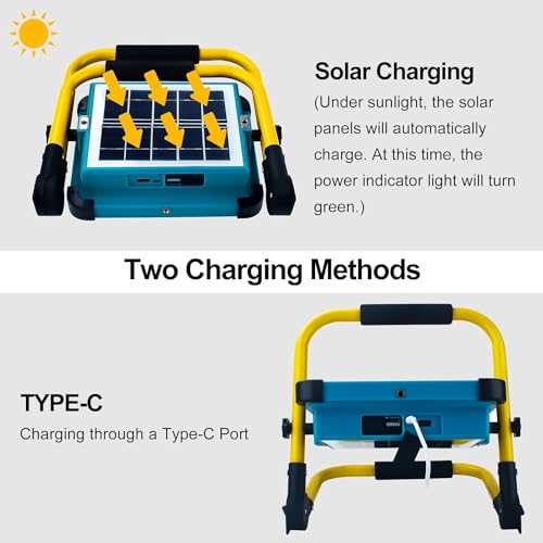 100W Reflector Solar Exterior Interior Portátil,Luz de Trabajo Led Recargable, 4 Modos, Luces de Campamento al Aire Libre Súper Brillantes, Senderismo, Iluminación del Lugar de Trabajo, Emergencia
