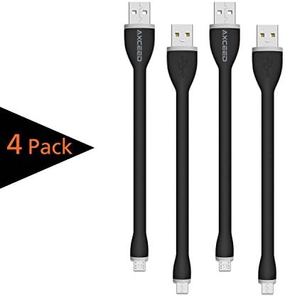 Axceed 5.9inch Short Bendy &amp; Durable Quick Charging USB Cable Data Sync Smartphones Black 4 Pack for Power Bank