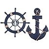MDLUU-Wooden-Ship-Wheel-Wood-Anchor-Decor-11-Ship-Rudder-Decor-13-Anchor-Wall-Hanging-Ornament-for-Mediterranean-Nautical-Room-Party-Decor-Pack-of-2-Navy-Blue MDLUU Wooden Ship Wheel, Wood Anchor Decor, 11" Ship Rudder Decor, 13" Anchor Wall Hanging Ornament for Mediterranean Nautical Room, Party Decor, Pack of 2 (Navy Blue)