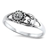 Sterling Silver Women's Cutout Sun Moon Ring (Sizes 4-10)