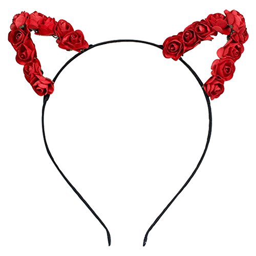 Ztl Rose Flower Cat Ears Headband Hairband Women Girls Headwear Hair Accessories